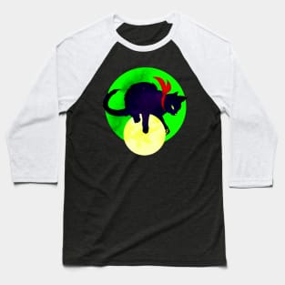 A Shadow in the Moon Cat Illustration Baseball T-Shirt